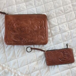 Embossed Leather Clutch and Keychain Set